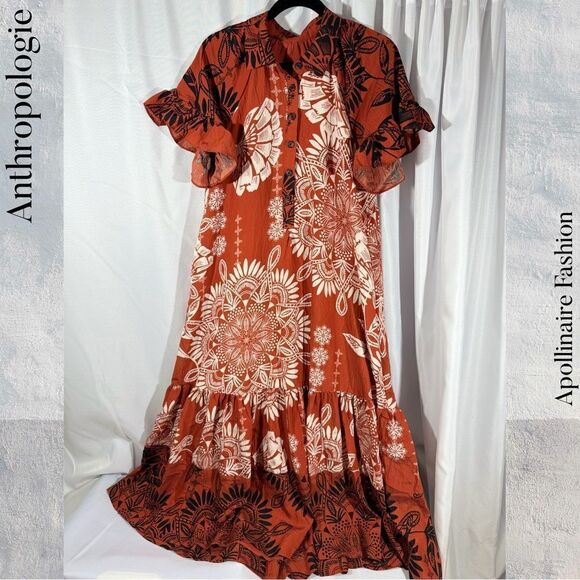 ANTHROPOLOGIE RUFFLED SLEEVES MAXI DRESS SMALL IN CRIMSON NWOT - Picture 5 of 7